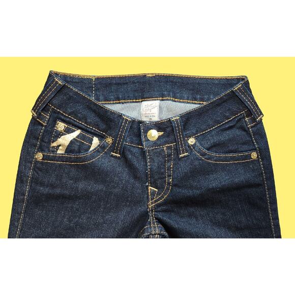 True Religion Joey Flare Jeans Twisted Leg Women's Size 28 NWOT Gold Foil Flap - Picture 3 of 6